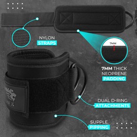 Ankle Straps for Cable Machines Gym Wrist Cuff Double Stainless Steel Weight Lifting D-Ring Booty Leg Resistance Bands Attachment Powerlift Women Men Home Fitness Workout Curl Kickback (Black Pair)