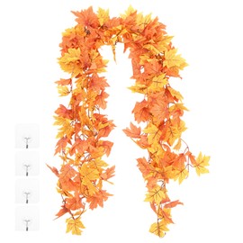 M METERXITY 4-Pack Artificial Maple Vines Garland with 52 Leaves 6.5Feet Faux Maple Vines Greenery Garland for Home Decor/Wedding/Christmas/DIY/Party/Home/Garden Office [Yellow Orange]