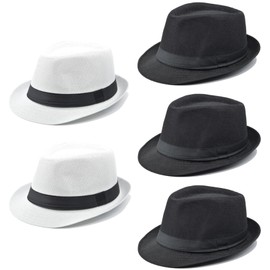 Gionforsy 5 Pack Mens Fedora Hat Classic 1920s Hat Short Brim Fedora Hats Summer Beach Panama Hat for Men Women (5pack-Mixed Black&White)