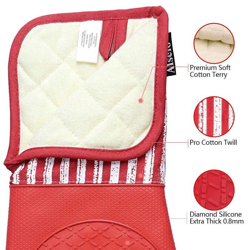 Alselo Silicone Oven Mitts Heat Resistant 932℉ with Waterproof &