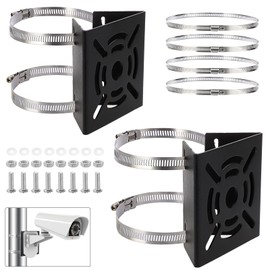TOLIDA 2 Packs Black Universal Vertical Pole Mount Brackets for CCTV Cameras with 8 Loops - Square Metal Mounting Bracket for Security Camera Ptz Dome, Outdoor/Indoor Wall Mounted Camera Brackets