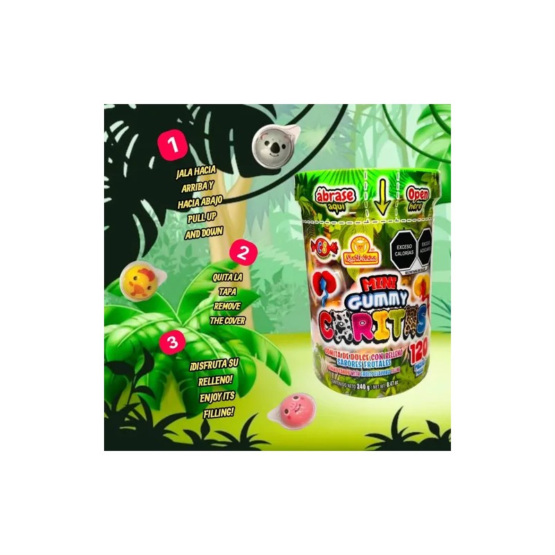 Mini Gummy Caritas Con Relleno Frutal 120 Piezas Candi Deli