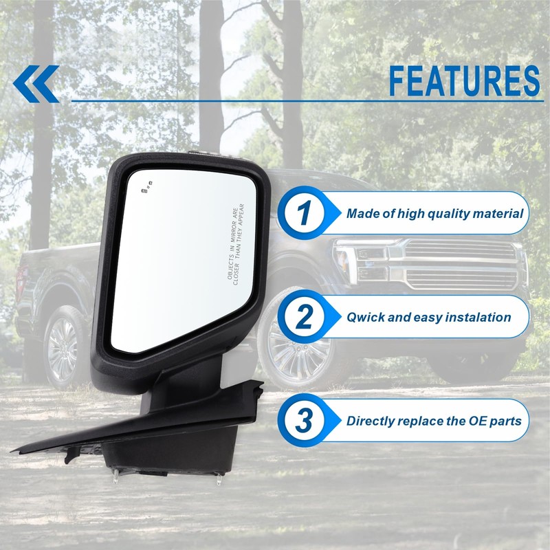 Right Passenger Side Door Mirror Compatible With 2021-2025 Ford F150