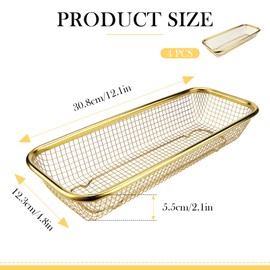 ZJIVQO 4Pcs Kitchen Drawer Organizer, Stainless Steel Storage Container, Gold Metal Cabinet Storage Basket for Kitchen Utensil