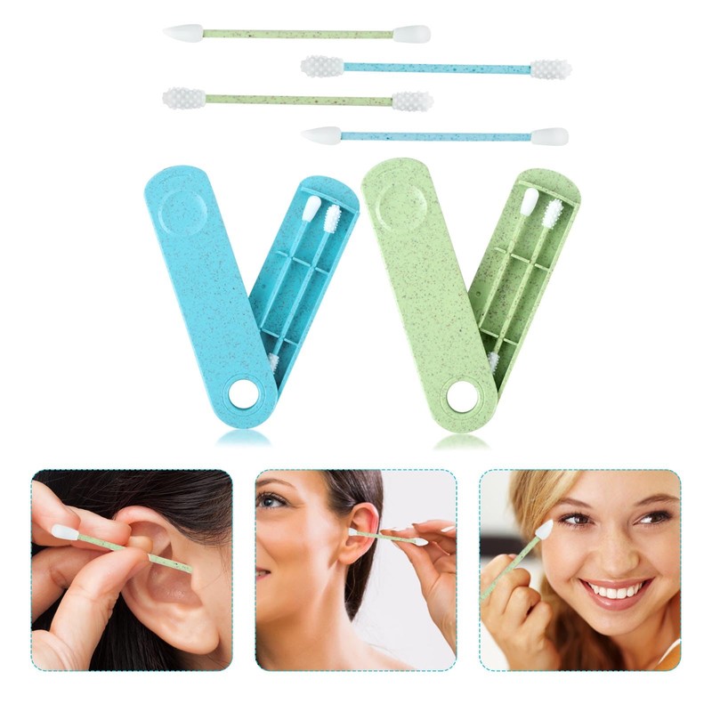 GWAWG 4 PCS Reusable Cotton Buds Reusable Swab Double-Ended Spiral