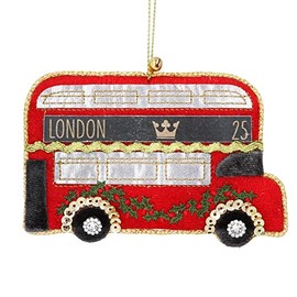 Gisela Graham Fabric London Bus Christmas Tree Decoration, Multicolor, 10.5 x 7