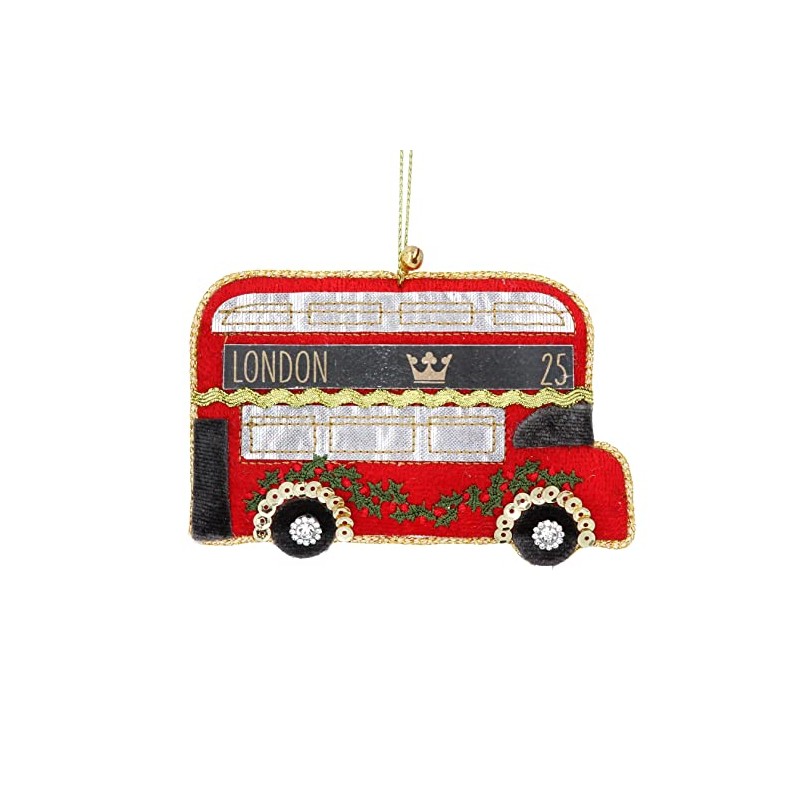 Gisela Graham Fabric London Bus Christmas Tree Decoration, Multicolor, 10.5