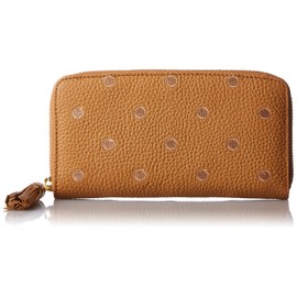 Perke 08-06-02970 Cowhide Dot Embroidery Round Long Wallet, Camel