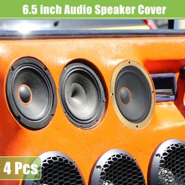 ACROPIX Universal 6.5" Car Speaker Grills Cover Mesh Round 6.5 Inch Audio Speaker Subwoofer Guard Protector Case with Screws Iron Gold Tone Black - Pack of 4
