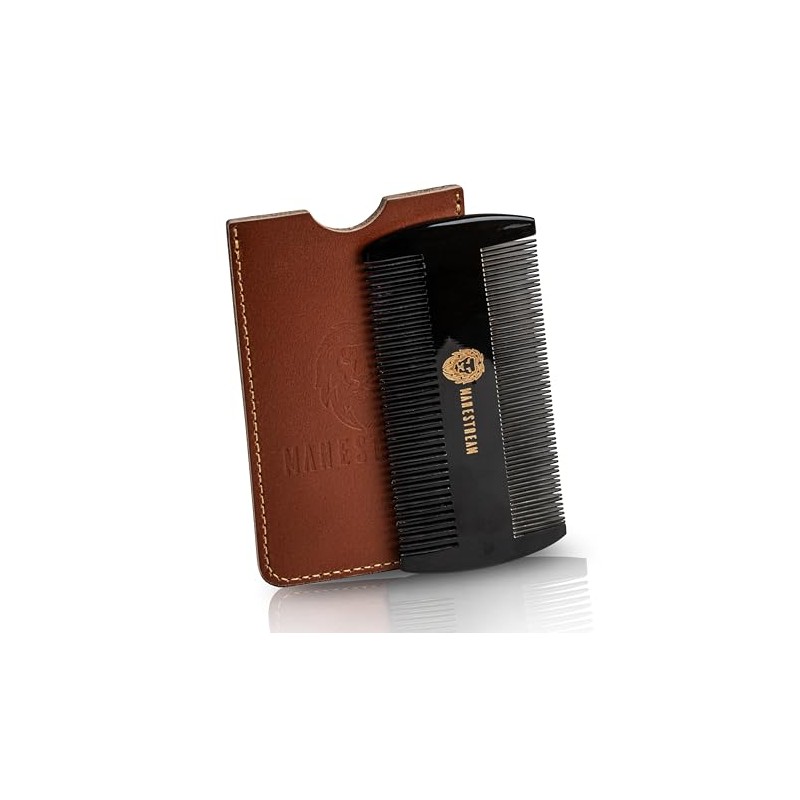 Premium 100% Oxhorn Dual-Action Beard Comb with Genuine Leather Case