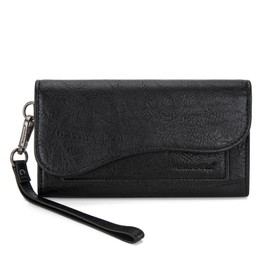 Montana West Black Wallets for Women Rfid Trifold Saddle Wallet Female Large Capacity Phone Wristlet Wallet with Coin Purse and Wrist Strap