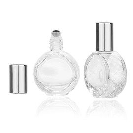 6Pcs 10ml Travel Cosmetic Glass Bottle Steel Ball Essential Oil Bottle Thick Empty Roll-On Essential Oil Pefume Bottle Round Massage Roller Bottle Vials Containers, Dropper and Funnel(Silver Cap)