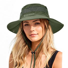 Durio Sun Hat for Men and Women - Outdoor Summer Hiking Hat UV Protection Bucket Cap with Chin Strap Fishing Hat Safari Hat Foldable Mesh Wide Brim Camping Hat, Army Green