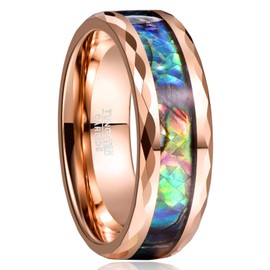Vakki Abalone Shell Tungsten Wedding Bands with Faceted Edges 8mm Rose Gold Promise Ring for Him Her Size 8.5