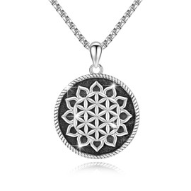 YueYuan Mandala Necklace 925 Sterling Silver Flower of Life Pendant Sacred Geometry Jewellery Gifts for Men Women