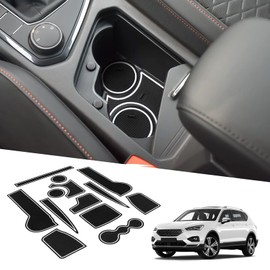 BIXUAN Compatible with Seat Tarraco VW Tiguan 2 MK2 2016-2022 Non-Slip Mats Centre Console Armrest Rubber Mats Drink Holder Mat Non-Slip Door Seam Mats Door Slot Mat Pack of 13 White