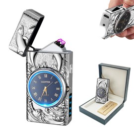 BABOBIU Electric Lighter USB Rechargeable Lighter Windproof Cool Dolphin Lighters Flameless Portable Arc Lighters with Portable Flashlight Gift for Men, Boyfriend, Husband (Silver)