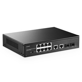 YuLinca 12 Port Gigabit PoE Switch, 8 Ggiabit PoE+, 2 GE Uplink, 2 Gigabit SFP Slot, IEEE802.3af/at Max 120W, Fanless Unmanaged Plug&Play Desktop Rackmount Ethernet Switch