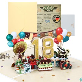 Joyoldelf 18. Geburtstagskarte, 2006 Jahrgang Geschenk, Pop Up Grußkarten, 3D Pop Up Karte Geburtstag Grußkarte, Geburtstagskarten mit Umschlag, Geburtstagsgeschenk für Männer Frauen Jubiläum
