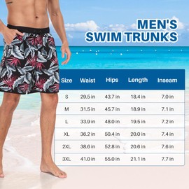 AutoWT Mens Swim Trunks with Compression Liner, 2 in 1 Swimming Shorts Quick Dry Beach Bathing Suit Swimwear (Black - Red Flowers, XL)