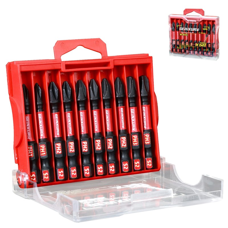 Geinxurn Impact Tough 2 in. (PH1/PH2/PH3) Screwdriver Bits Set,10 Pack