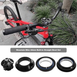 EMSea Bicycle Headset Aluminium Alloy Road Bike Front Fork Stem Headset Straight Tube Bearing Headset for Most Bike with 44mm Head Tube Mountain Bike Accessory Black