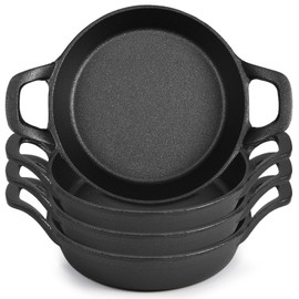 Ziliny Mini Cast Iron Skillets 6.3 x 6.3 x 1.5 Inch Cast Iron Pan Small Ramekin Set Black Casserole Dish Cast Iron Cookware Oven Safe Mini Skillets for Kitchen Indoor Outdoor Picnic (4 Pack)
