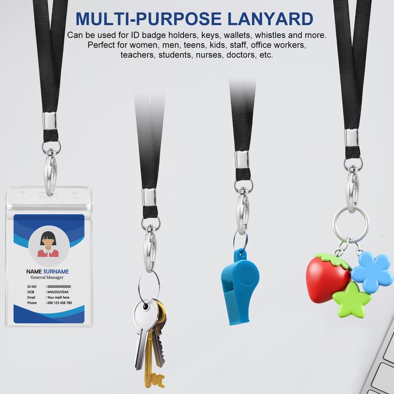 24 Pack Clear Name Tag Badge Holders with Lanyards Black