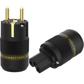 1 Pair HiFi Schuko Plug AC 16A 250V Power Cable Gold-Plated Euro Power Plug 2-Pin for DIY Audiophile Power Cable (Gold-Plated, P078E)