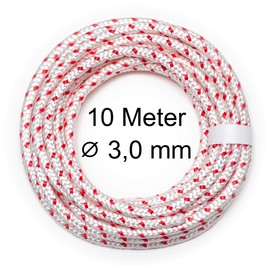 DF QUALITY 10 Metres High-Quality Starter Rope Red/White for Chainsaws, Lawnmowers, Garden Tools, Construction Equipment, Boat Kart RC Braided Cord, Launch Rope (3.0 mm x 10 m)