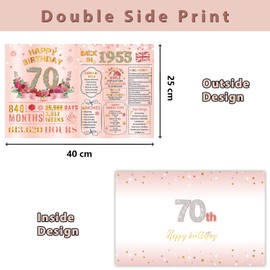 HOMANGA 70th Birthday Card, 70th Birthday Gifts for Women, Back in 1955 Card, Jumbo 70 Bday Greeting Cards with Envelope for Mom, Wife, Sister, Grandma (Rose Gold, 20x25 CM)