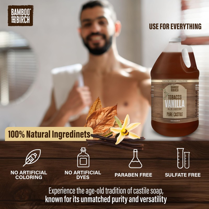 BAMBOO AND BIRCH Pure Castile Soap Liquid, Certified Palm Oil
