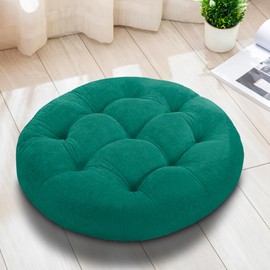 Millsilo 22 inch Floor Pillow, Large Floor Cushions, Round Floor Cushion Seating for Adults Kids, 4 Inch Thick Tufted Meditation Cushion for Yoga Living Room Tatami Floor, 22x22x4 Inch, GreenGreen