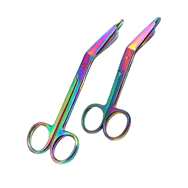 PRECISE CANADA : Set of 2 Rainbow Color, Lister Bandage Scissors 4.5" 5.5" Multi Color Stainless Steel