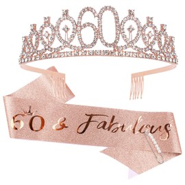 Semato 60 & Fabulous Birthday Crown and Sash Kit- 60th Birthday Gifts for Women 60th Birthday Party Decorations (rose gold)
