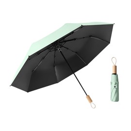 erised's bifrost Minimalist Nordic Style Small Sun Protection for Folding Umbrella 8 Ribs Travel Outdoor UV Protection Wooden Handle Suitcase Compact Pocket Umbrella Women and Children, Green