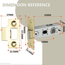 Bwintech 6 Pcs 65mm Steel Imitation Gold Tubular Latch, Premium Mortice Latch, for use with Sprung Lever Door Handles