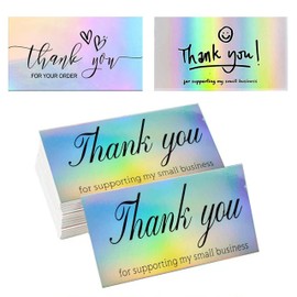 Taipoilbow 150 Pcs Reflective Holographic Silver Thank You Note Cards, Mini 3 Styles Thank You for Supporting My Small Business Greeting Cards for Retail Store Owner Goods Customer 3.54"x2"(B)