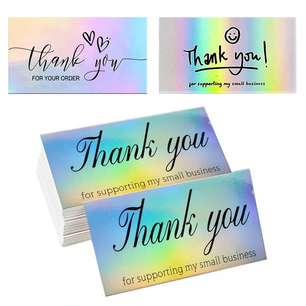 Taipoilbow 150 Pcs Reflective Holographic Silver Thank You Note Cards,