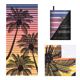 Style Slice Beach Towel Extra Large - Sand Free Quick Dry Lightweight Microfibre Beach Towels for Adults, Includes Mesh Bag - Sunset Palm Tree Orange, 200x90cm