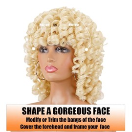 PORSMEER Afro Blonde Wig Women's Synthetic Large Curly Wig Natural Hair for Women Kinky Curly with Fringe Short Wigs