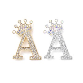 Crown Initial Brooch Pins A-Z 26 Letters Brooches for Women Girls Crystal Alphabet Letter Lapel Pin Rhinestone Badges for Hat Bag Pants 2pcs Gold+Silver Plated Initial Breastpin Gift for Valentine's