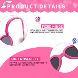 Pro Acme Kids Heart Sunglasses with Strap Polarized TPEE Rubber Flexible Frame Lovely Sun Glasses for Girls Boys Age 3-8, Small, D2-pink Mirrored+rose Red
