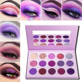 Afflano Highly Pigmented Pink Purple Eye Makeup Palette, Matte Glitter, Dark Red Violet Silver Cute Shimmer Wedding Eyeshadow Palette for Girl Women