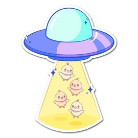 2 x 10 cm Küken UFO Vinyl-Aufkleber – Alien-Entführung, extra terrestrische fliegende Untertasse, Tier, Kawaii, niedlicher Aufkleber, Scrapbook, Aufkleber #83315