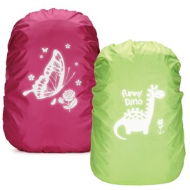 Rain Cover School Bag, Pack of 2 Reflective Rain Cover Backpack, Step by Step Rain Cover, Reflector School Bag, Rain Cover, Unicorn, Dinosaur, Butterflies, Camping, Hiking, School, Everyday Use Ideal