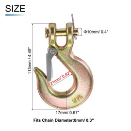 sourcing map 5/16" Clevis Slip Hook, G70 Carbon Steel Chain Hooks with Safety Latch, Clevis Slip Hook 4400 Lbs Working Load Limit for Trailer Truck Transport