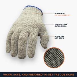 RefrigiWear Warm Ragg Wool PVC Dot Grip Work Gloves (Beige Brown, X-Large) - Pack of 12 Pairs