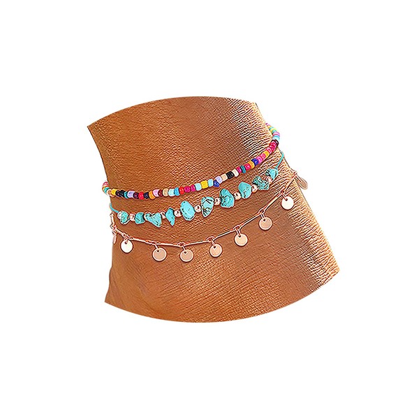 YAHPERN Anklets For Women Color Beads Turquoise Drop Sequin Charm