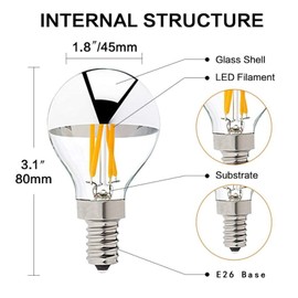 G45 G14 Half Chrome Light Dimmable 4W(40W Equivalent) E12 LED Candelabra Bulbs Warm White 2700K 400Lm Filament Vintage Bulb with Silver Decorative Edison Globe Bulb for Indoors(5 Pack)